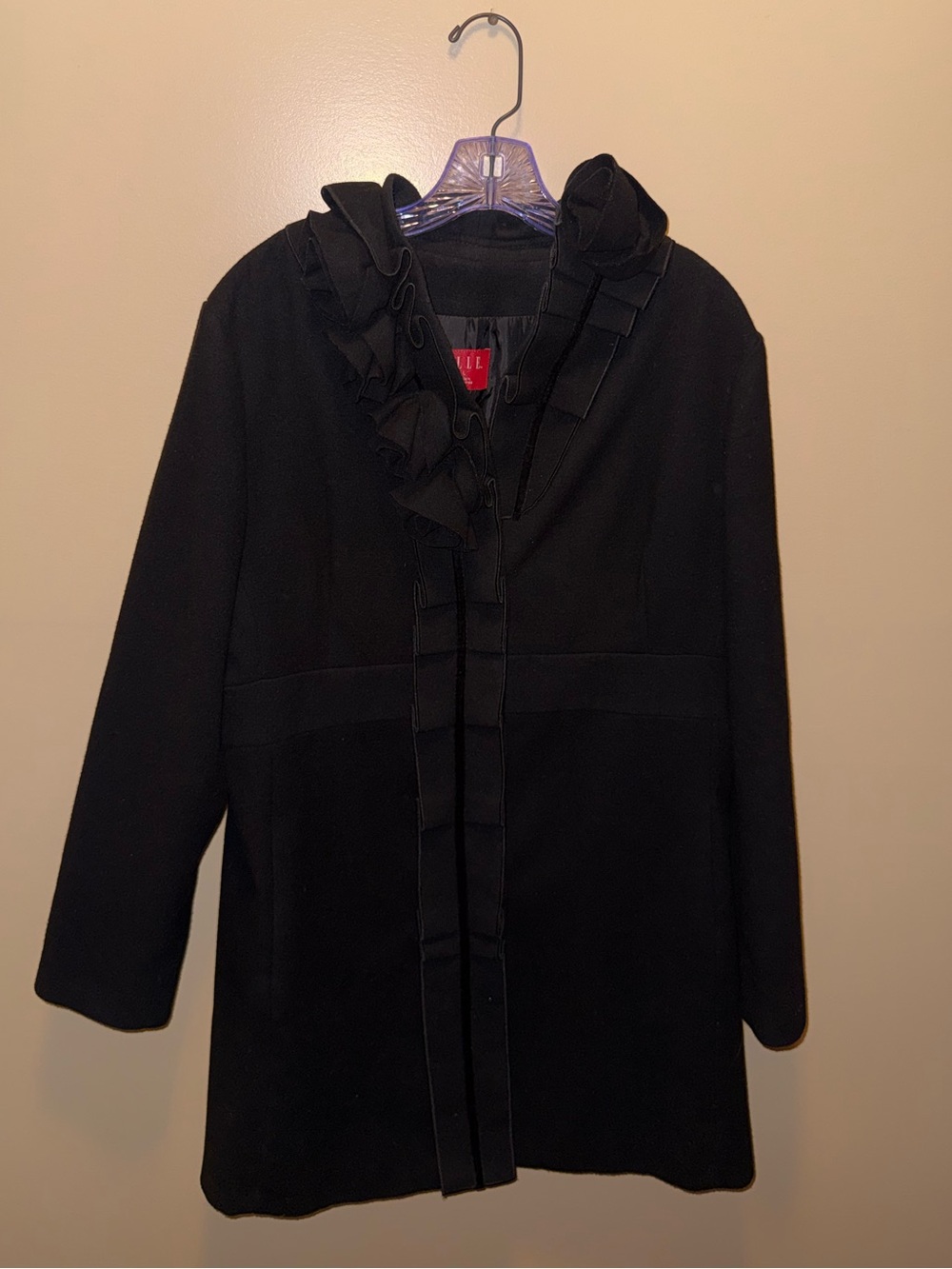 Elle Black Ruffle-Trim Pea Coat
